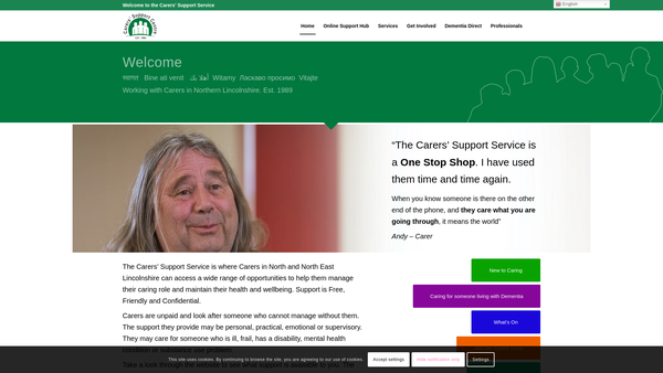 Screenshot of the Carers' Support Centre website