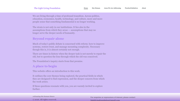 Screenshot of the The Light Living Foundation Limited website