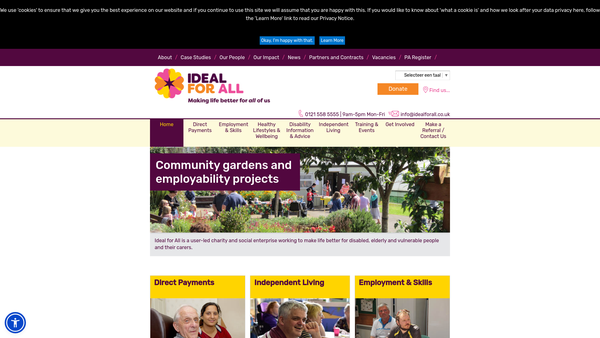 Screenshot of the Ideal For All Limited website