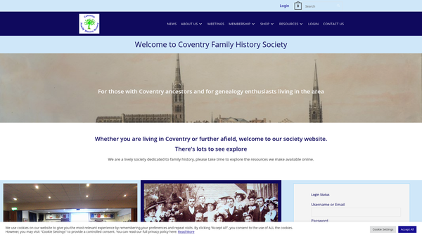 Screenshot of the The Coventry Family History Society website
