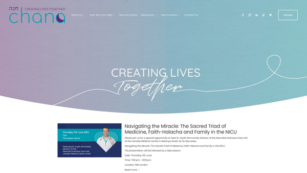 Screenshot of the Chana Charitable Trust website