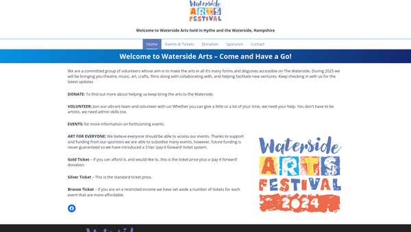 Screenshot of the Waterside Arts website