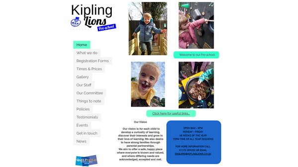 Screenshot of the Kipling Lions Pre-School website