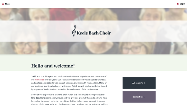 Screenshot of the Keele Bach Choir website
