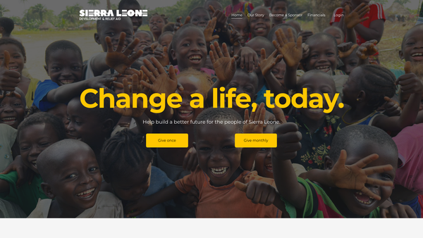 Screenshot of the Sierra Leone Development And Relief Aid website