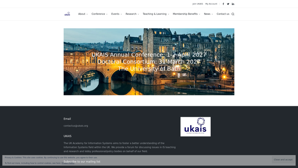 Screenshot of the The UK Academy For Information Systems website