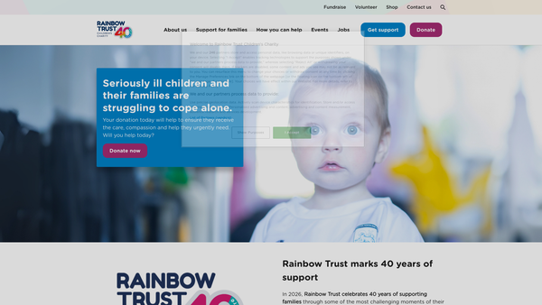 Screenshot of the Rainbow Trust Children's Charity website