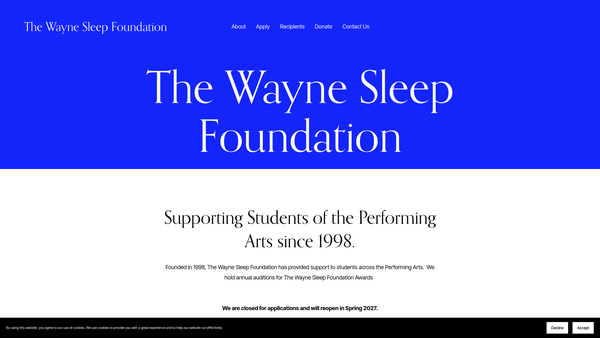 Screenshot of the The Wayne Sleep Foundation website