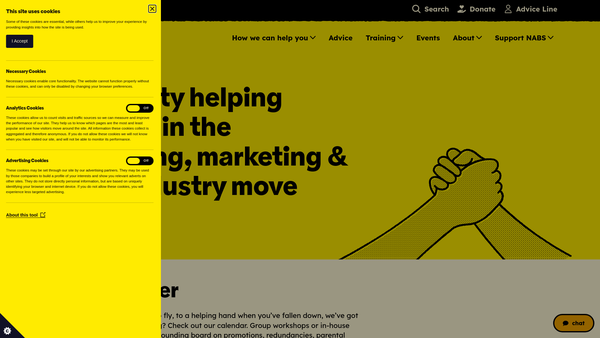Screenshot of the Nabs website