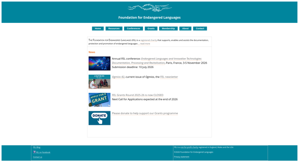 Screenshot of the Foundation For Endangered Languages website