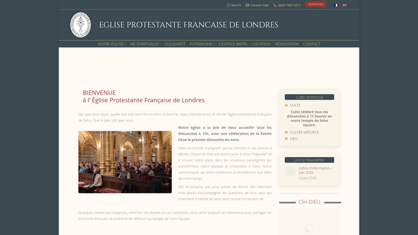 Screenshot of the The French Protestant Church Of London website