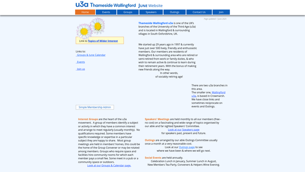 Screenshot of the Thameside (Wallingford) U3A website