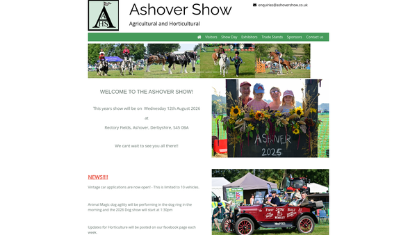 Screenshot of the Ashover Agricultural And Horticultural Society website