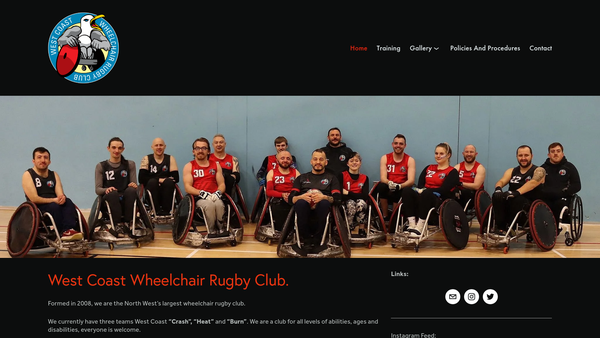 Screenshot of the North West Wheelchair Rugby website
