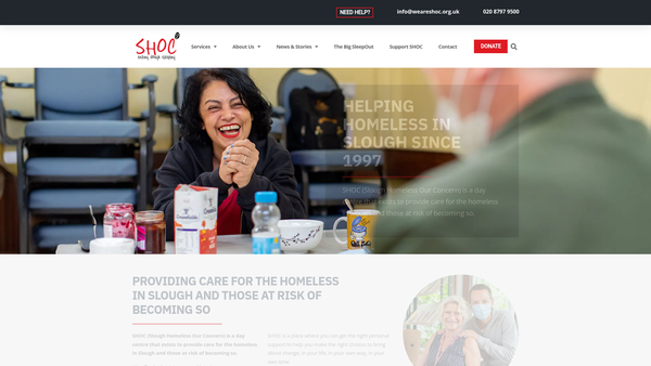 Screenshot of the Shoc, Slough Homeless - Our Concern website