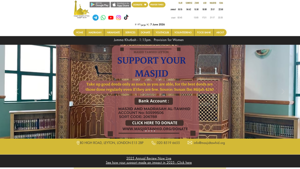 Screenshot of the Masjid And Madrasah Al-Tawhid Trust website