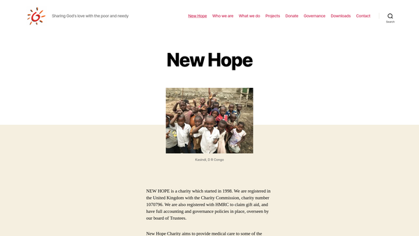 Screenshot of the Newhope Ministries Trust (Leeds) website