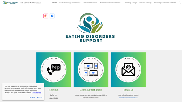 Screenshot of the Eating Disorders Support website