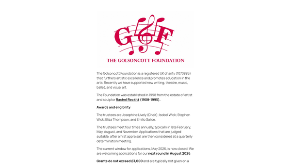 Screenshot of the The Golsoncott Foundation website