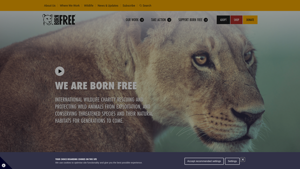 Screenshot of the The Born Free Foundation website