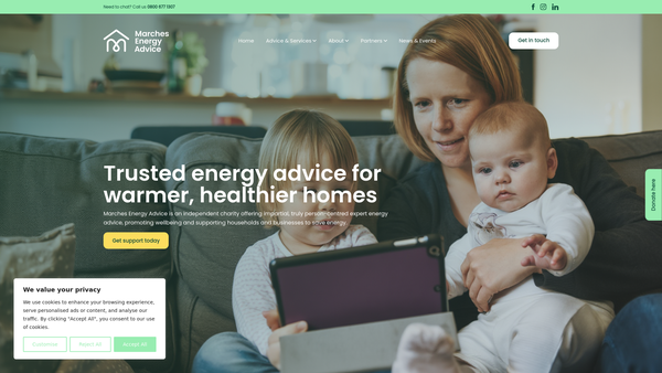 Screenshot of the Marches Energy Advice website