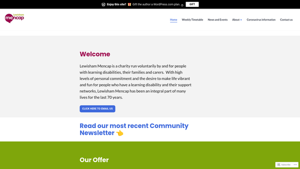 Screenshot of the Lewisham Mencap website