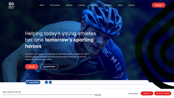 Screenshot of the Sports Aid Eastern website