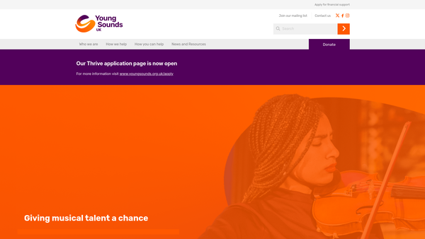 Screenshot of the Awards For Young Musicians website