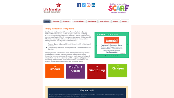 Screenshot of the Life Education Wessex website