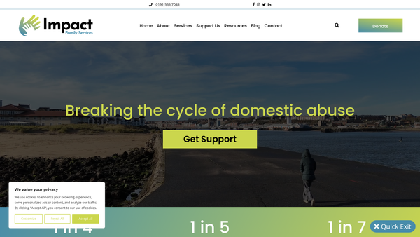 Screenshot of the Impact Family Services website