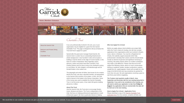 Screenshot of the The Garrick Charitable Trust website
