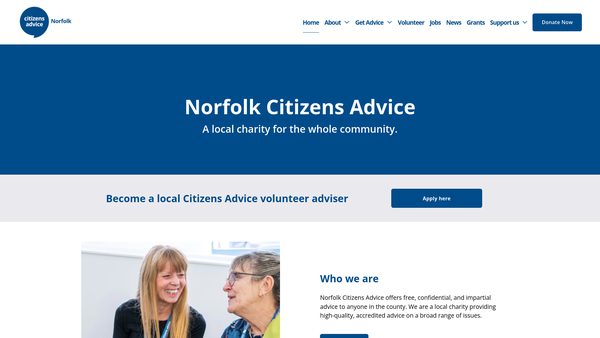 Screenshot of the Norfolk Citizens Advice website