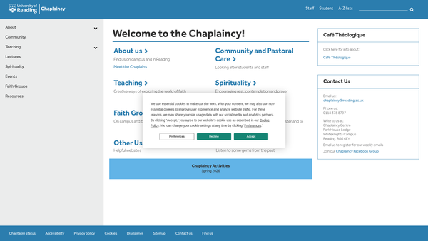 Screenshot of the The University Of Reading Chaplaincy Centre Trust website