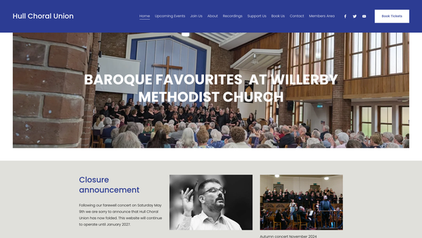 Screenshot of the The Hull Choral Union website