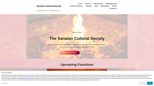 Screenshot of the Sanatan Cultural Society website