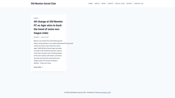 Screenshot of the Old Newton United Sports & Social Club website