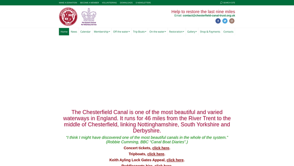 Screenshot of the The Chesterfield Canal Trust Limited website