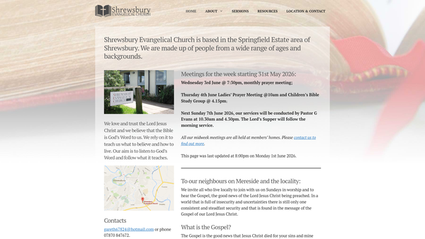 Screenshot of the The Shrewsbury Evangelical Church website