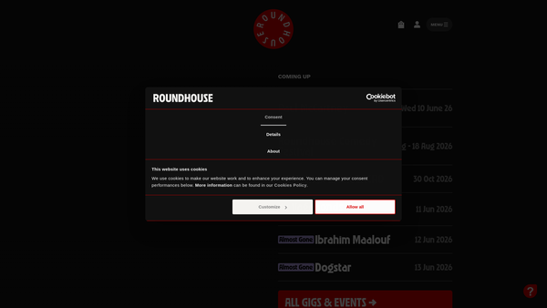 Screenshot of the The Roundhouse Trust website