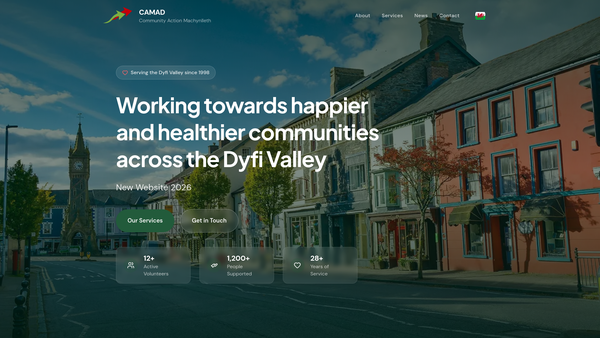 Screenshot of the Community Action Machynlleth And District website