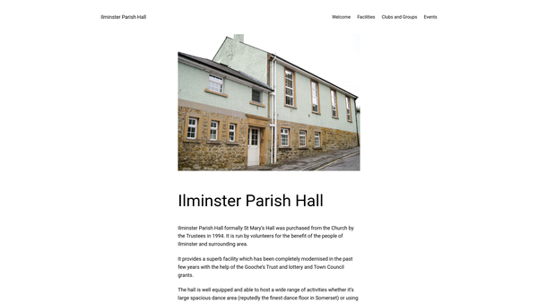 Screenshot of the Ilminster Parish Hall website