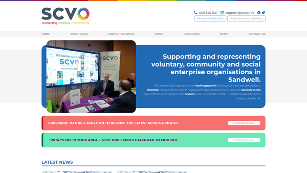 Screenshot of the Sandwell Council Of Voluntary Organisations (S.c.v.o.) website