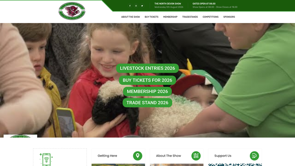 Screenshot of the North Devon Agricultural Society website