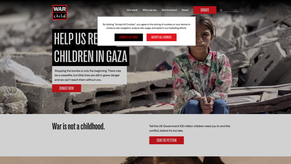 Screenshot of the War Child website