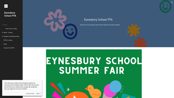 Screenshot of the Eynesbury School Parent Teacher Association website
