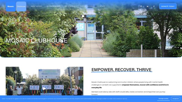 Screenshot of the Mosaic Clubhouse website