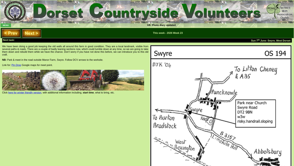 Screenshot of the Dorset Countryside Volunteers website