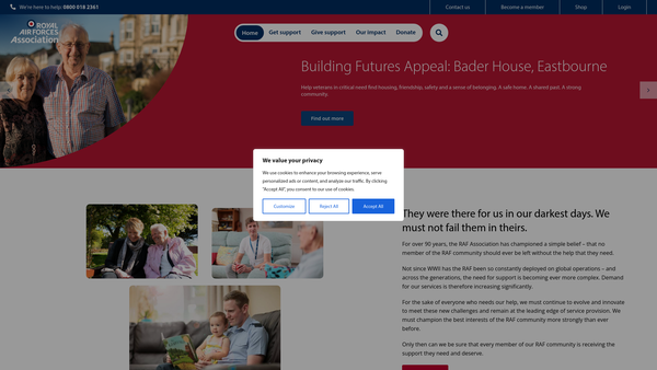 Screenshot of the Royal Air Forces Association Melksham Branch website