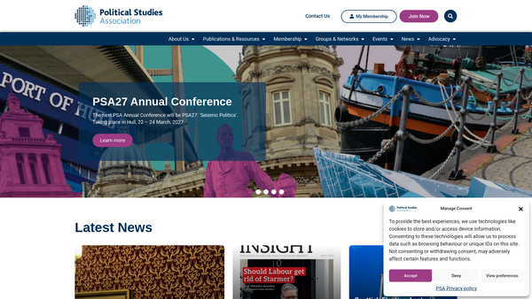 Screenshot of the The Political Studies Association Of The United Kingdom website