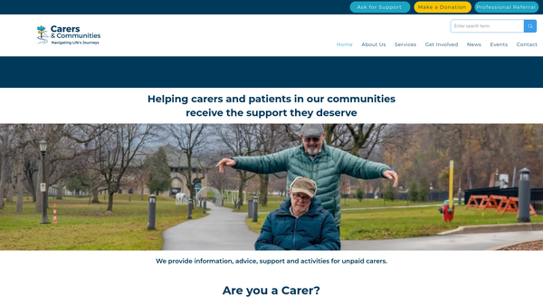 Screenshot of the Worcestershire Association Of Carers website